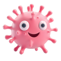 Cartoon representation of a happy virus character with friendly features and playful expression. png