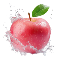 Fresh apple splashing water, showcasing its vibrant color and freshness. png