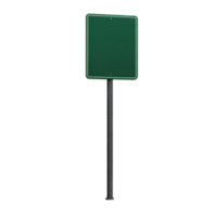 Plain green road sign on a black post, suitable for custom messages or directions. png