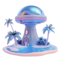 Futuristic building design with a unique dome shape surrounded by palm trees. png