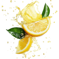 Fresh lemon slices splashing with bubbles in a vibrant background. png