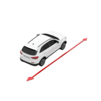 White SUV with a red measuring arrow, showcasing vehicle dimensions and design. png