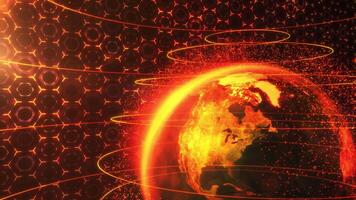 Planet Earth, enclosed in a virtual environment of abstract digital space video