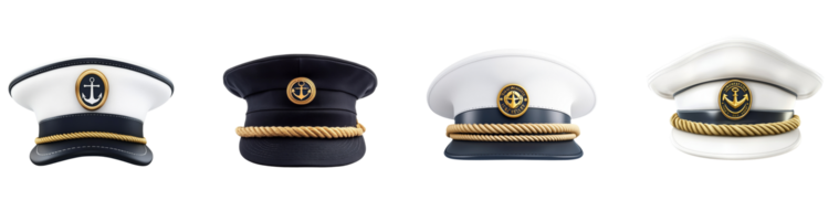 Four Captains Hats Displayed In A Row. isolated transparent background png