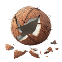 Broken Coconut Shell Showing White Interior Pieces png