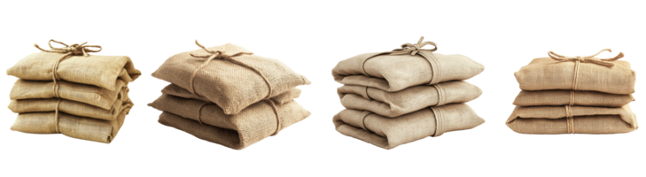Four stacks of burlap sacks tied with twine png