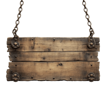 rústico de madera firmar colgando desde cadenas aislado png