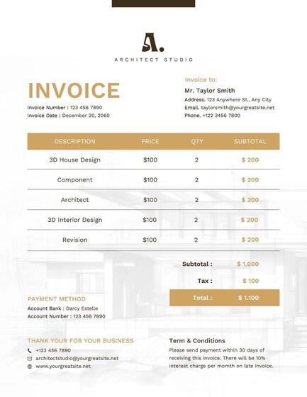 Brown White Architect Invoice