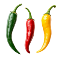 Three vibrant chili peppers arranged in a row png