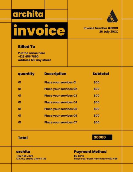 Black and Yellow Architect Invoice Template