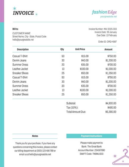 Fashion store invoice template