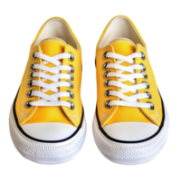 Yellow Canvas Sneakers With White Laces Displayed Against Black Background png