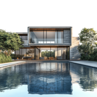 Modern house with pool reflecting architecture design png
