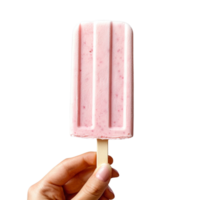 A hand holds a pink strawberry ice pop png