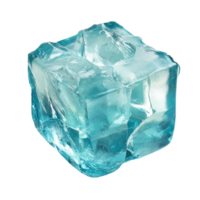 A large translucent blue ice cube floats against a black background png