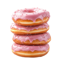 A stack of four pink frosted donuts with sprinkles png