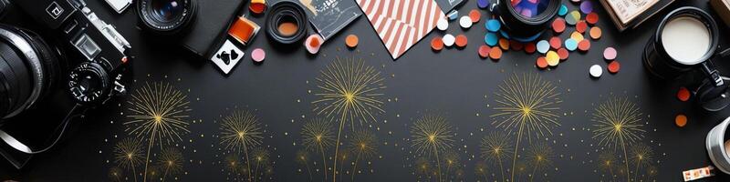 Black Electronic Camera Company New Year Linkedin Banner template