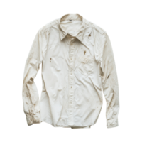 A soiled white long sleeved button down shirt png