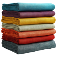 Colorful linen fabric collection stacked neatly on display for crafting or home decoration projects isolated on transparent background png