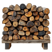 Wood pile stacked neatly for winter preparation in a rustic setting isolated on transparent background png