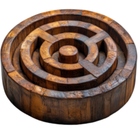 Intricately designed wooden maze toy suitable for enhancing problem-solving skills and providing entertainment for all ages isolated on transparent background png