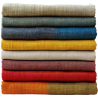 Stacked cotton fabric in vibrant colors displayed neatly for creative projects at a craft store isolated on transparent background png