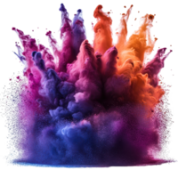 Colorful explosion of powdered pigments creating vibrant cloud formations at an outdoor event isolated on transparent background png