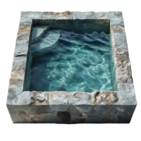 Relaxation spot with crystal clear water in a stone-lined pool during sunny weather isolated on transparent background png