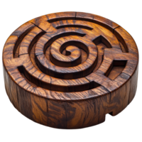Unique handcrafted wooden maze puzzle featuring intricate design and rich texture for interactive play and decoration isolated on transparent background png