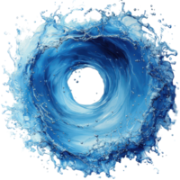 Dynamic water whirlpool formation captured in a circular splash from a high-speed perspective isolated on transparent background png