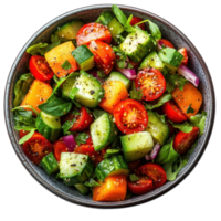 Fresh cucumber and tomato salad with colorful vegetables served in a bowl isolated on transparent background png