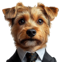 Dog dressed in a suit with a tie, showcasing a unique blend of professionalism and charm in a whimsical setting isolated on transparent background png