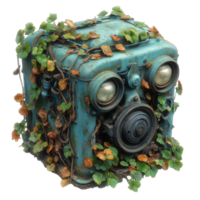 Old vintage object covered in green vines and leaves resting in natural surroundings isolated on transparent background png
