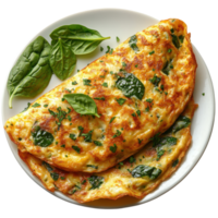 Delicious spinach omelette served on a white plate with fresh herbs and greens isolated on transparent background png