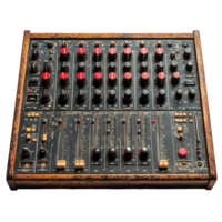 Vintage audio mixing console showcasing intricate design and functionality in a recording studio setting isolated on transparent background png