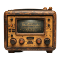Vintage radio receiver with worn exterior showcasing historical design and functionality from the mid-20th century isolated on transparent background png