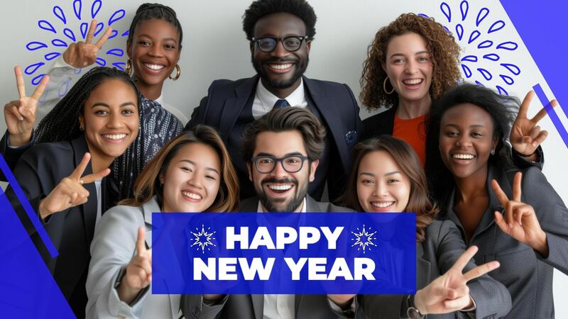 Blue Simple New Year Company Mobile Facebook Cover