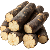 Freshly harvested black radishes stacked together in a rustic setting ready for culinary use isolated on transparent background png