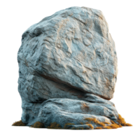 Large natural rock formation with rough texture and sparse vegetation at its base under bright lighting conditions isolated on transparent background png