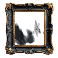 Decorative black and gold picture frame displaying an empty canvas isolated on transparent background png