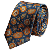 Beautiful paisley tie in navy blue and orange with intricate patterns suitable for formal occasions or business attire isolated on transparent background png