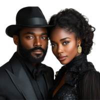 Elegant couple poses in formal attire with sophistication and style against a clean backdrop isolated on transparent background png