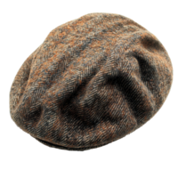 Stylish brown tweed cap resting on a flat surface showcasing its unique pattern and texture isolated on transparent background png