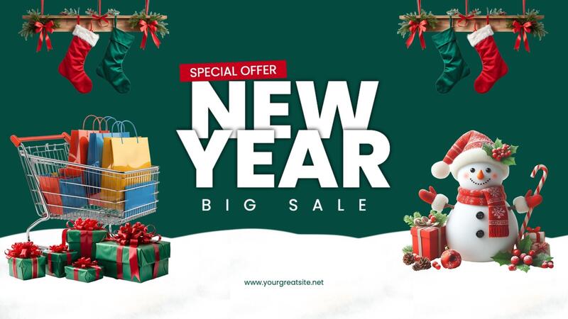 Greeen Modern New Year Sale E-Commerce Page Facebook Cover