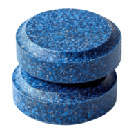 Blue cleaning tablets stacked on top of each other in a bright, clean kitchen setting isolated on transparent background png