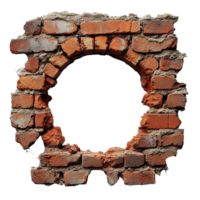 Rustic broken brick wall reveals empty space, showcasing the contrast between structure and openness isolated on transparent background png