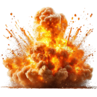 Fireball explosion creates a dramatic plume of smoke and debris in a vivid burst of color and energy isolated on transparent background png