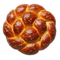 Freshly baked braided bread with golden crust and sesame seeds displayed on a white background isolated on transparent background png