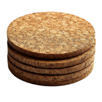 Decorative cork coasters stacked on a white surface for home or office use showcasing a natural finish isolated on transparent background png