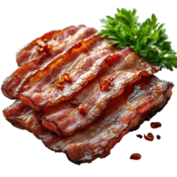 crujiente tocino tiras adornado con Fresco perejil y especias en un blanco antecedentes aislado en transparente antecedentes png